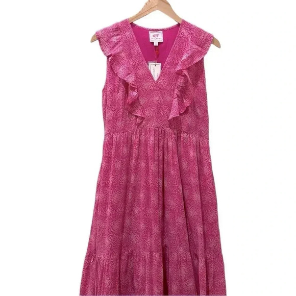 Banjanan Orion Maxi Dress Petal Power Fuchsia Floral Cotton Voile Bohemi… - Picture 3 of 16